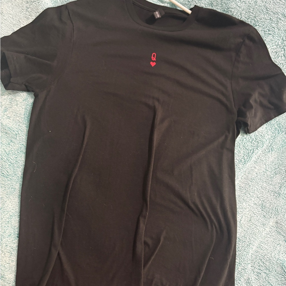 Black T-Shirt with Red Queen of Hearts Embroidery